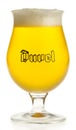 Glass of Belgian Duvel 666 Blonde beer isolated on white