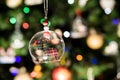 Glass bell of reindeer ornament hanging on Christmas tree Royalty Free Stock Photo