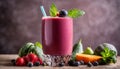 A glass of berry smoothie with fruit on the side Royalty Free Stock Photo