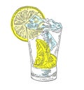 Glass of beverage with lemon slices, cold refreshing drink, isolated, close-up, vector illustration on white Royalty Free Stock Photo