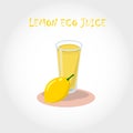 Glass of bio fresh lemon juice. Vector illustration. Text title.