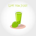 Glass of bio fresh lime juice. Vector illustration. Text title.