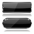 Glass black buttons. 3d web icons with metal frame Royalty Free Stock Photo