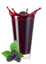 glass of blackberry smoothie isolated on white Royalty Free Stock Photo