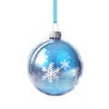 glass blue Christmas ball with bow on white background. Generative AI Royalty Free Stock Photo