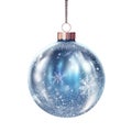 glass blue Christmas ball with bow on white background. Generative AI Royalty Free Stock Photo