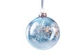 glass blue Christmas ball with bow on white background. Generative AI Royalty Free Stock Photo