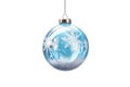 glass blue Christmas ball with bow on white background. Generative AI Royalty Free Stock Photo