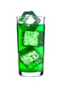 Glass of green energy carbonated soda with ice
