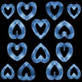 Glass hearts in water drops on a black square background Royalty Free Stock Photo