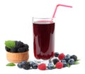 Glass of blueberry juice isolated on white background. Royalty Free Stock Photo