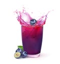 Glass of Blueberry juice splash with blueberry fruits Royalty Free Stock Photo