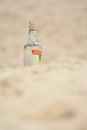 Glass Bottle Of Alcohol On Beach Litter