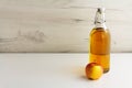 A glass bottle of apple juice, cider, vinegar Royalty Free Stock Photo