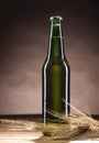 Glass bottle of beer on brown background Royalty Free Stock Photo