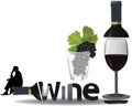 Glass and bottle with black grape wine symbol Royalty Free Stock Photo