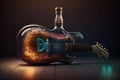 Glass bottle of liquor in the shape of a guitar