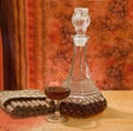 Glass and bottle of brandy Royalty Free Stock Photo