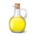 Glass bottle with bright yellow oil and wooden bung Royalty Free Stock Photo