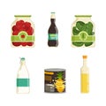 Glass Bottle and Can with Label from Supermarket Shelf Vector Set