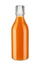 Glass bottle of carrot juice isolated on white background. Royalty Free Stock Photo