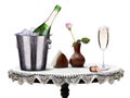 Glass and bottle of champagne in ice bucket Royalty Free Stock Photo