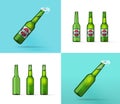 Glass bottle of cold beer or sparkling lemonade isolated vector template mockup illustration, full and blank empty Royalty Free Stock Photo