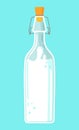 Glass bottle with cork, milk inside, isolated flat icon at blue background, natural dairy product