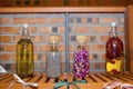 Glass bottle filled with flowers. Royalty Free Stock Photo