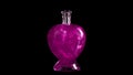 Glass bottle in the form of a heart with pink liquid. The elixir is spinning and overflowing with liquid. Potion of love Royalty Free Stock Photo