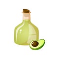 Glass bottle of fresh green oil of avocado seed