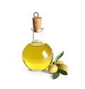 Glass bottle with fresh olive oil