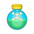 Glass bottle of green poison icon, cartoon style Royalty Free Stock Photo