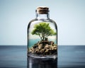 glass bottle with an island inside of a beautiful small island on a rock.