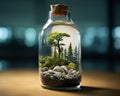 glass bottle with an island inside of a beautiful small island on a rock.