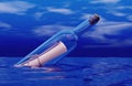 Glass Bottle with a Letter Message inside it in the Sea Ocean - 3D Illustration Rendering