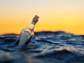 Glass bottle with letter in the sea Royalty Free Stock Photo