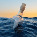 Glass bottle with letter in the sea Royalty Free Stock Photo