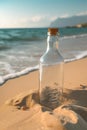 glass bottle with a message on the seashore Royalty Free Stock Photo
