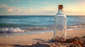 glass bottle with a message on the seashore Royalty Free Stock Photo