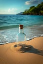 glass bottle with a message on the seashore Royalty Free Stock Photo