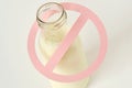 Glass bottle of milk with restriction sign - Lactose intolerance Royalty Free Stock Photo