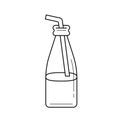 Glass bottle of milkshake with straw line icon.