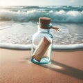 A glass bottle with a note on the seashore. Royalty Free Stock Photo