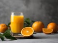 Orange fresh juice on white table. Horizontal composition delicious fruit and drink citrus