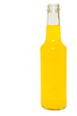 Glass bottle of orange soda isolated on white Royalty Free Stock Photo