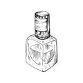 Glass bottle for perfume, cosmetics or nail polish. Hand-drawn in sketch style. Vector illustration. Royalty Free Stock Photo