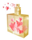 Glass bottle with perfume made of pink hearts watercolor illustration Royalty Free Stock Photo