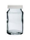 Glass bottle for pharmaceuticals closed with a plastic lid on white background Royalty Free Stock Photo