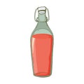Glass bottle with a pink drink in the vector. Fruit or berry juice. Homemade preparations of fruits and berries. Isolated object